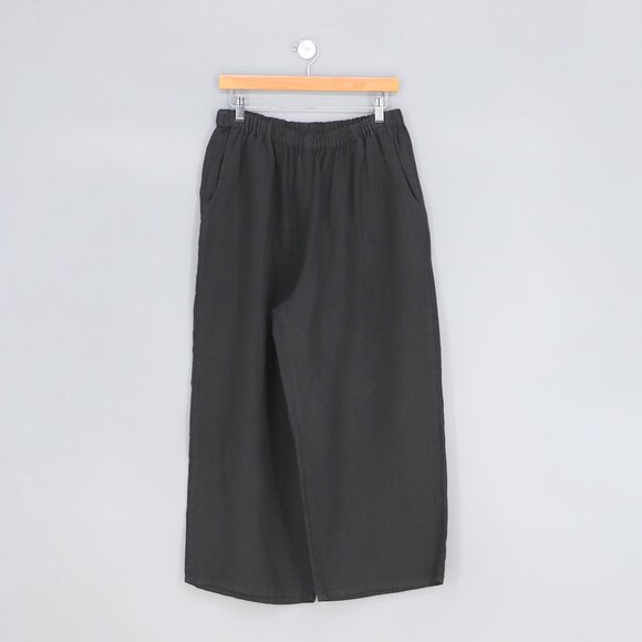 FLAX 100% Linen Black Wide Leg Pull-On Elastic Waist Pant Size M - Picture 2 of 6